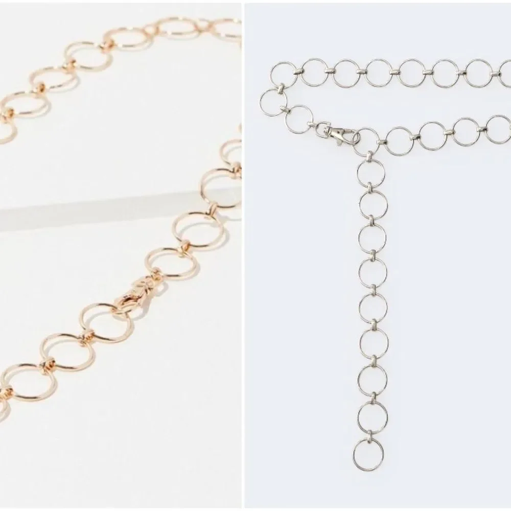 Urban Outfitters Circle Metal Chain Belt SILVER and GOLD NWT 38.50 Each Set of 2